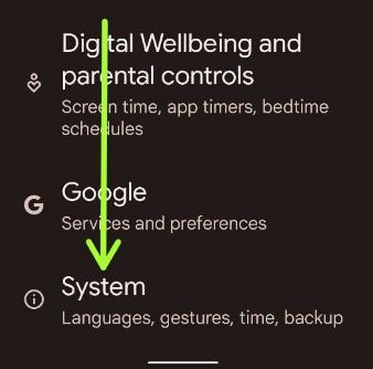 Google Pixel System Settings to factory reset