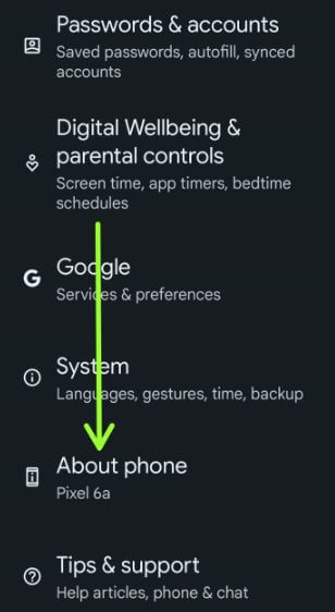 About phone settings to check Google Pixel Current Version