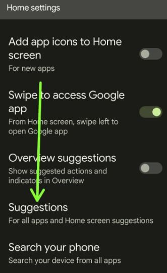 App suggestions settings on Android 12