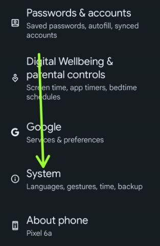Go to System to check updates on Google Pixel 6a