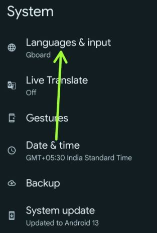 Languages and input settings to change app language on Android 13