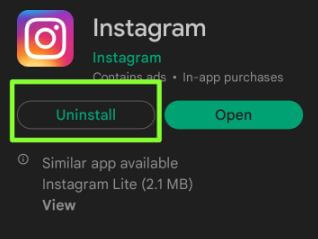 Uninstall the app to fix Instagram keep stopping Android Phone