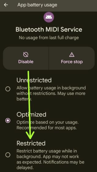 Disable Battery Optimization for Bluetooth MIDI Service to Fix Bluetooth Connection with Car