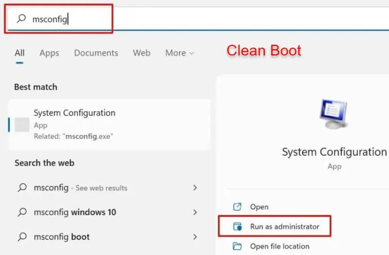 Clean booting to Fix Error 0x80070005 Windows 10
