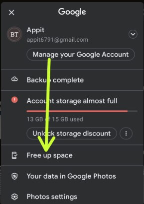 Free up storage in your device to remove backed up Google photos