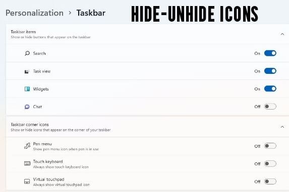 How to Customize Taskbar Windows 11 to hide or unhide icons