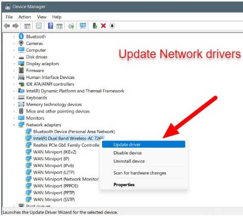 Update network drivers to Fix internet slow after windows update