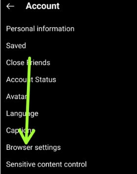 Browser Settings on Instagram Android