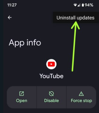 Uninstall YouTube App Update to Fix YouTube Offline Error