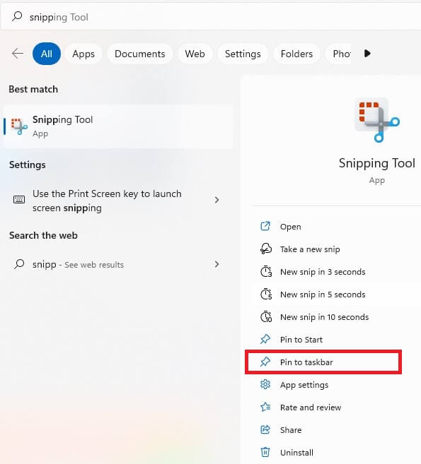 Add Snipping tool to Taskbar on your Windows Laptop