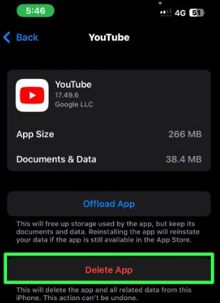 Fix YouTube crashing iPhone to delete the app