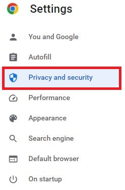 Open Google Chrome Privacy and Security Settings