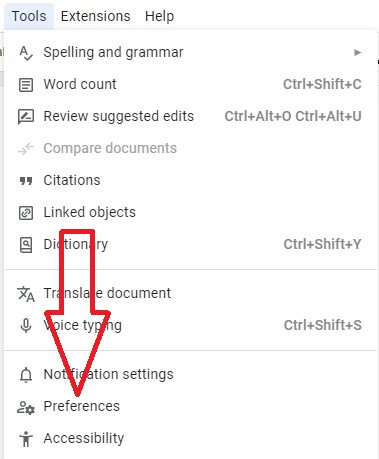 Preferences Settings to turn off Auto Caps on Google Docs