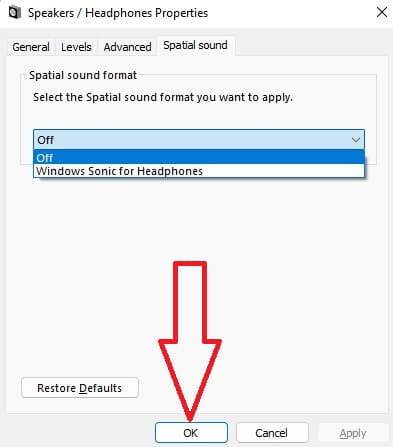 Spatial sound Settings on Windows 11
