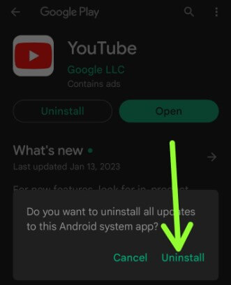Uninstall YouTube app Android phone