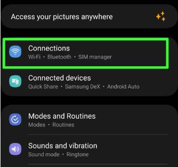 Go to Connection settings to disable 5G on your Samsung phone