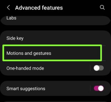 Motions and Gesture settings on Samsung Phone
