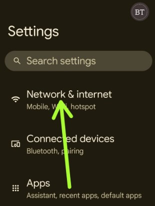 Open Network and Internet Settings to turn 5G Off Pixel Phone