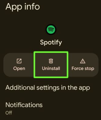 Uninstall & Re-install Spotify App to Fix Something went wrong try reloading the page Error on Android