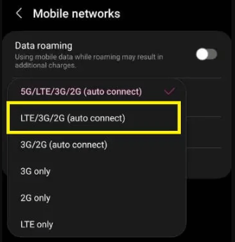 Switch Network Mode to Fix Mobile Data Not Working Samsung S23 Ultra, S22 Ultra