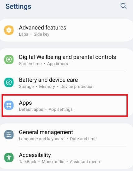 Apps settings on Samsung S23