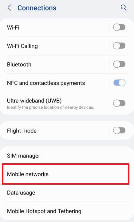 Samsung Galaxy Connection Settings to change network Mode
