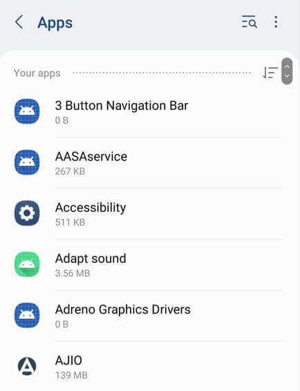 Select the app you want to clear app cache on Samsung