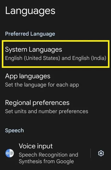 Open System Language on your Android 14
