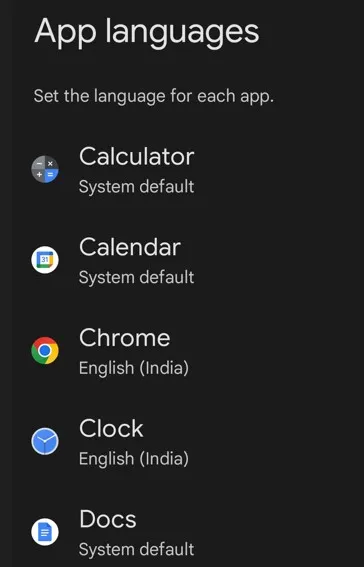 Select the App you want to change the Language on your Android 14