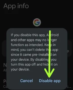 Disable Google App to fix Google App Keep Stopping Problem on Android Samsung