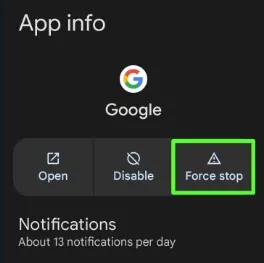 Force Stop Google App to Fix Google App issues