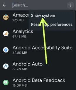 Show system apps on Google Pixel 8 Pro
